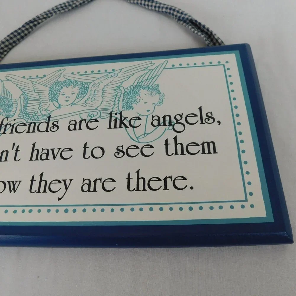 Moywaywa Quote Good Friends are Like Angels Navy Wood Wall Plaque 11